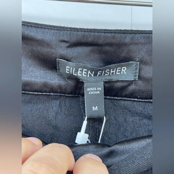 Eileen Fisher Stencil Stretch Jacquard Slim Ankle Trouser Pants Black medium - Picture 6 of 13